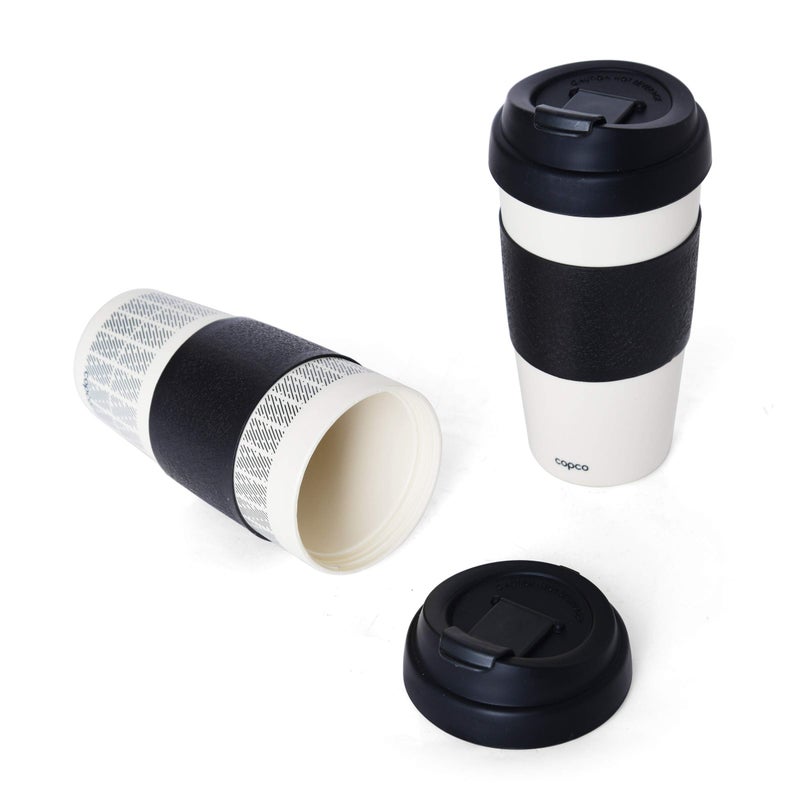 Copco 5237160 Reusable, Insulated Double Wall Travel Mugs 16-ounce White/Black , 2 Count ( Pack of 1) - Image 2